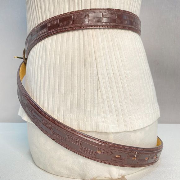 Mens Belt Xl Waist Brown Textured Pattern Genuine Leather - Picture 5 of 11